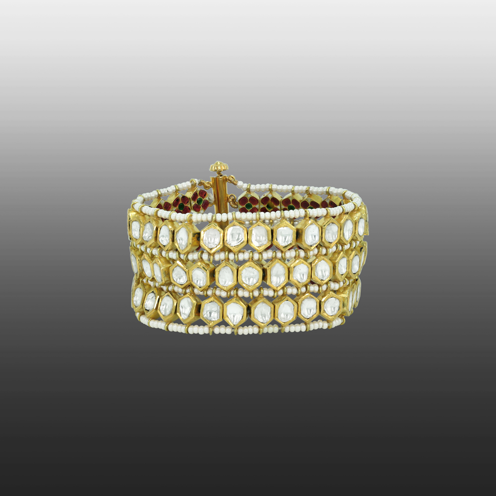 Honeycomb Polki Bracelet with Pearl Borders